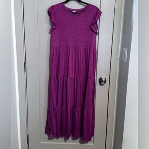 Purple Ruffle Sleeve Maxi Dress